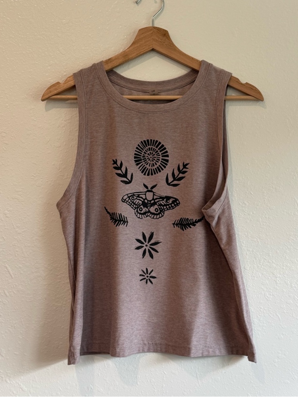 Upcycled + Hand Printed 🌸 Beyond Yoga Dusty Mauve Tank | Size M